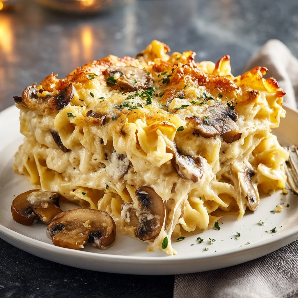 Nudelauflauf mit Champignons
