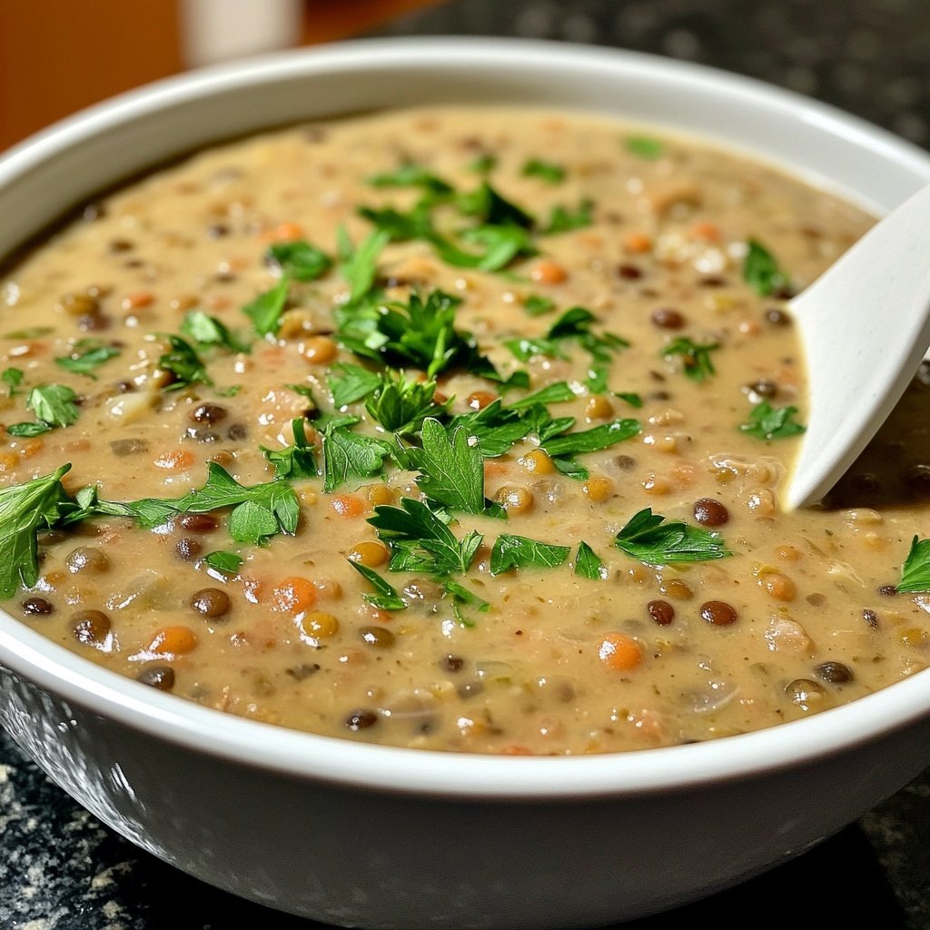 Linsensuppe mit Petersilie