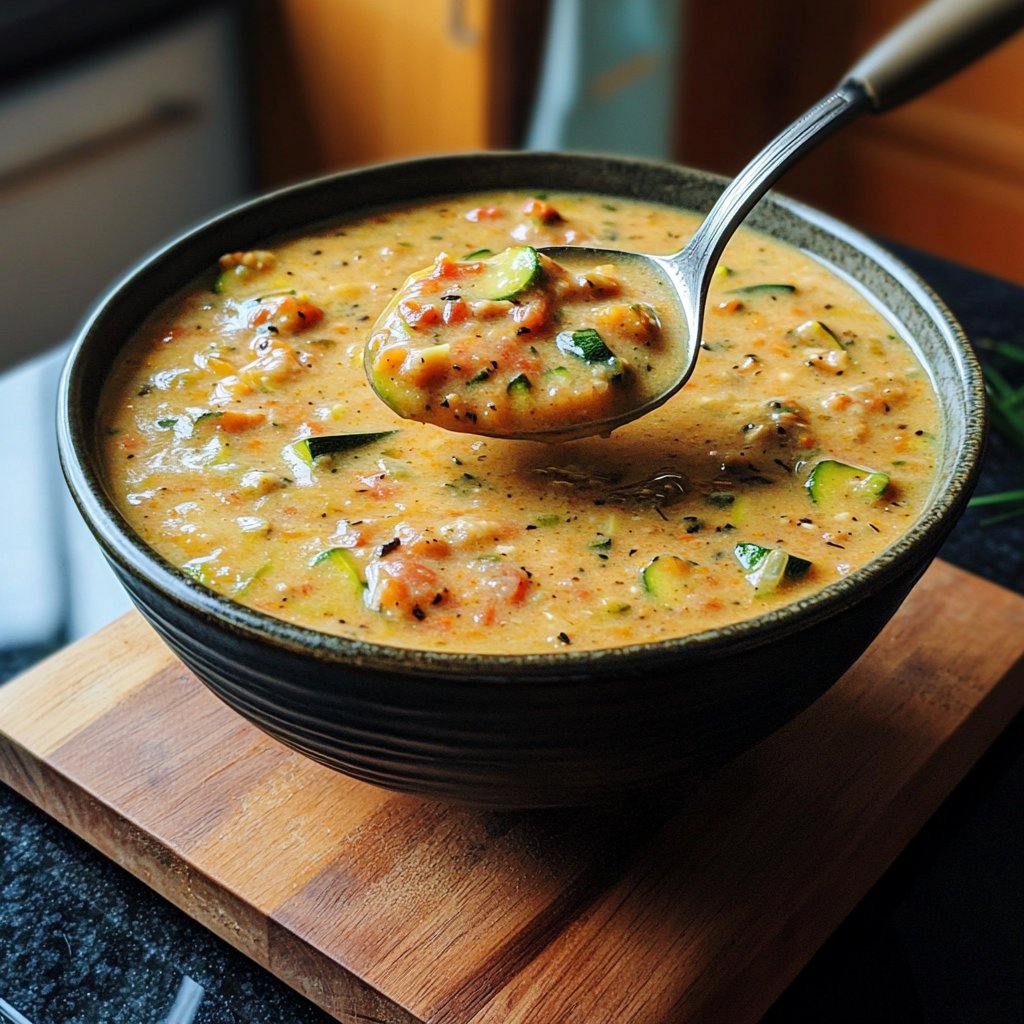 Cremige Kürbissuppe mit Zucchini